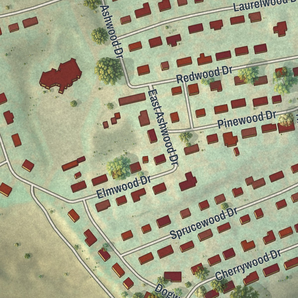 Second close-up of the map of Laflin, Pennsylvania print showing more streets and buildings