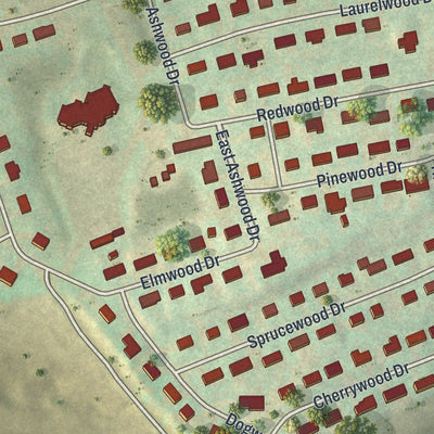 Second close-up of the map of Laflin, Pennsylvania print showing more streets and buildings