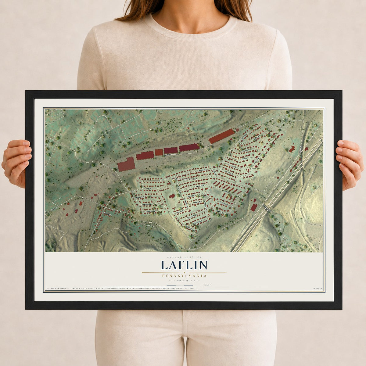 Map of Laflin, Pennsylvania, 12 x 18 inch print in a black wood frame