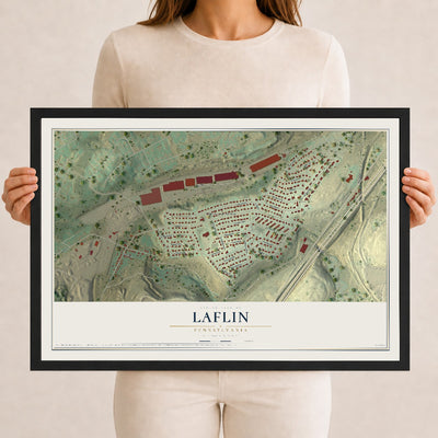 Map of Laflin, Pennsylvania, 12 x 18 inch print in a black wood frame