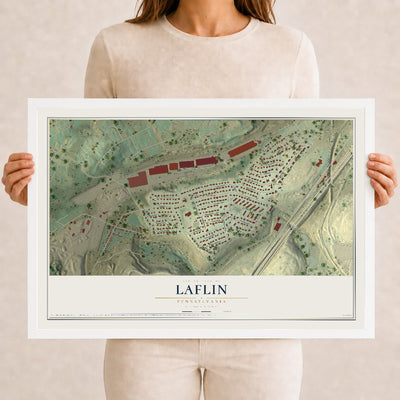 Map of Laflin, Pennsylvania, 12 x 18 inch print in a white wood frame