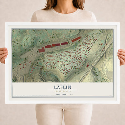 Map of Laflin, Pennsylvania, 18 x 24 inch print in a white wood frame