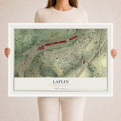 Map of Laflin, Pennsylvania, 24 x 36 inch print in a white wood frame