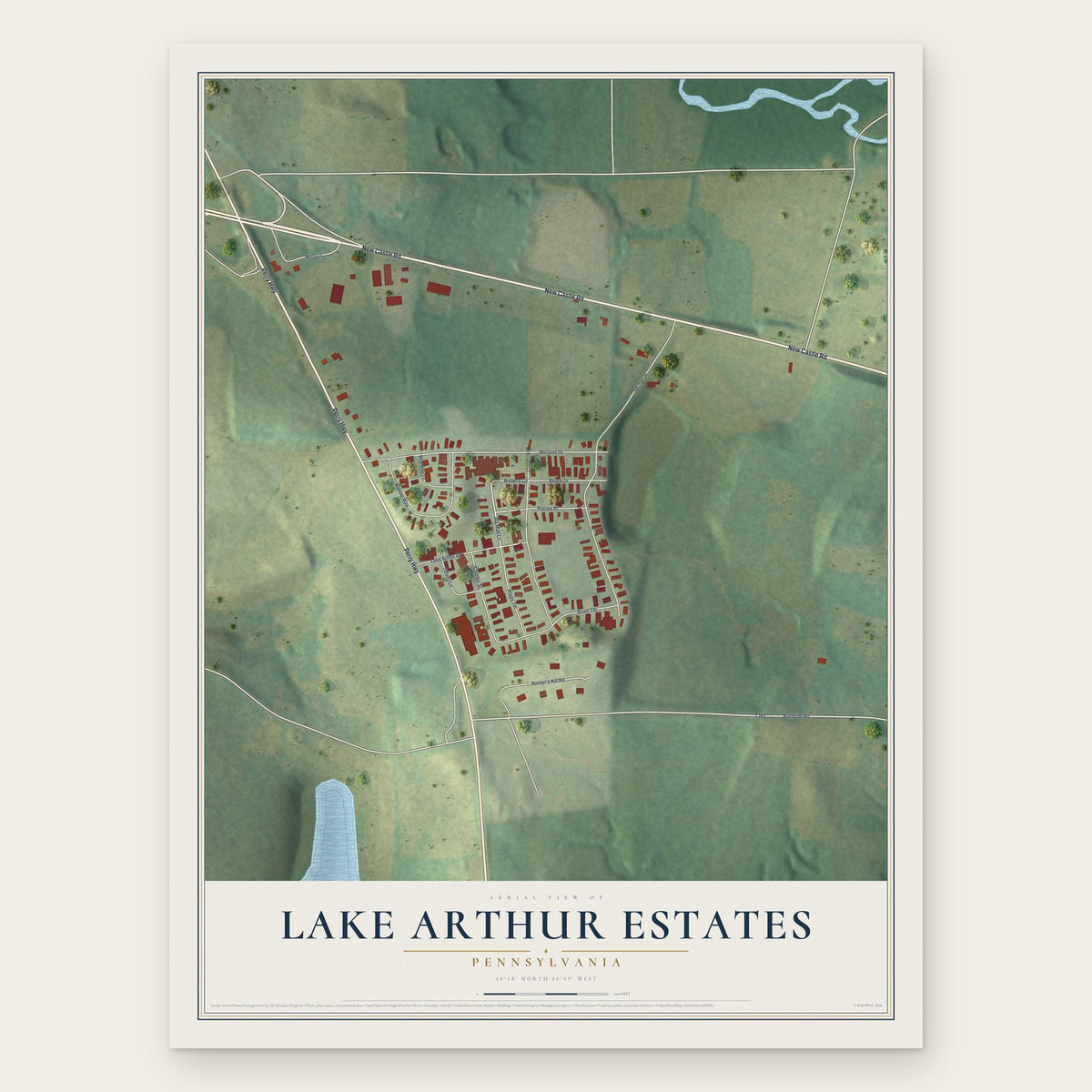 Lake Arthur Estates, Pennsylvania map print, the full design