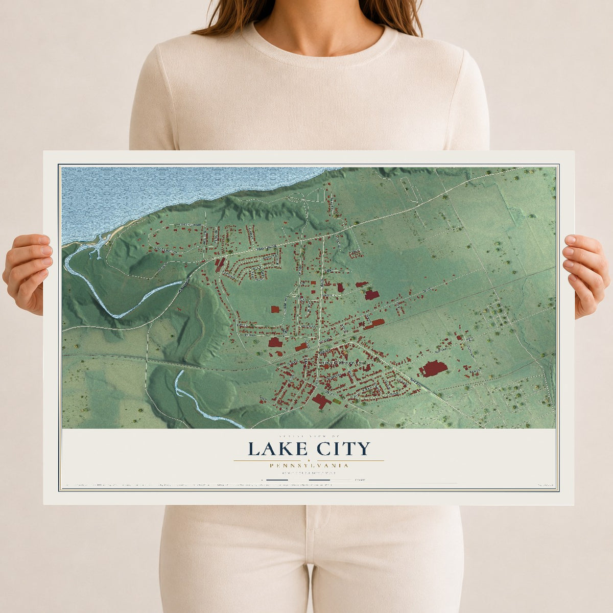 Map of Lake City, Pennsylvania, 12 x 18 inch unframed archival matte print
