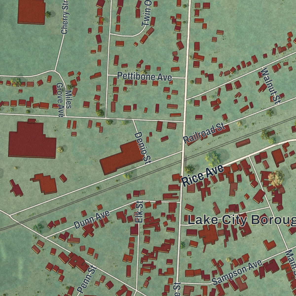 Close-up of the map of Lake City, Pennsylvania print showing street and building detail
