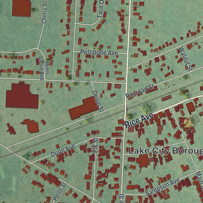 Close-up of the map of Lake City, Pennsylvania print showing street and building detail