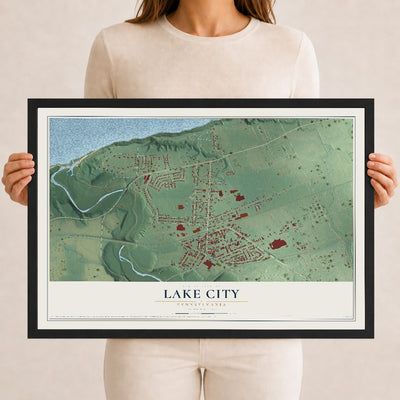 Map of Lake City, Pennsylvania, 12 x 18 inch print in a black wood frame