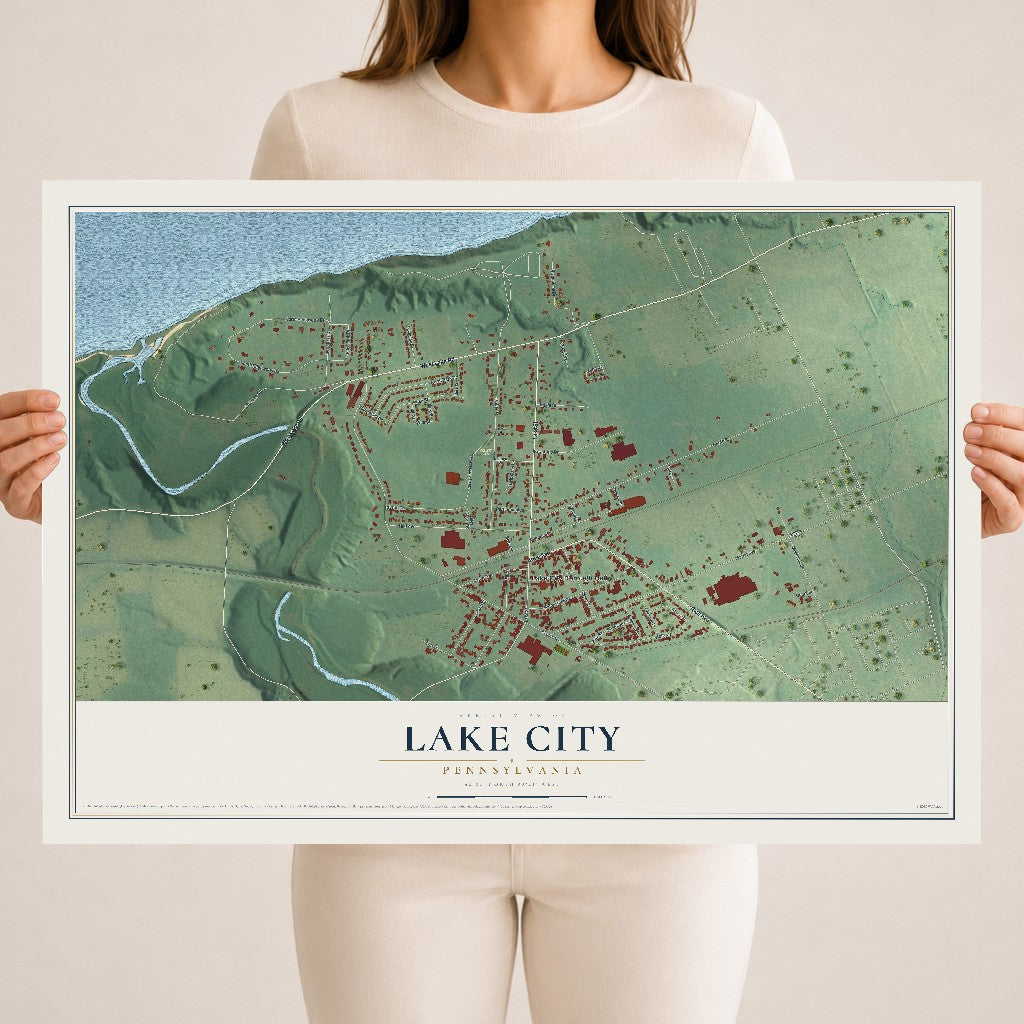 Map of Lake City, Pennsylvania, 18 x 24 inch unframed archival matte print