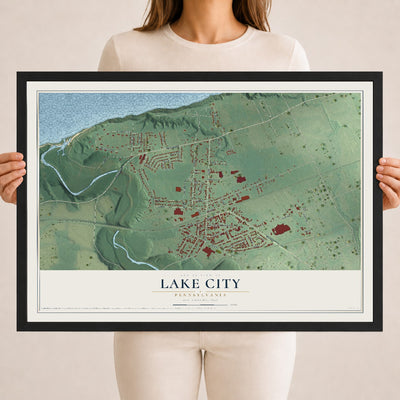 Map of Lake City, Pennsylvania, 18 x 24 inch print in a black wood frame