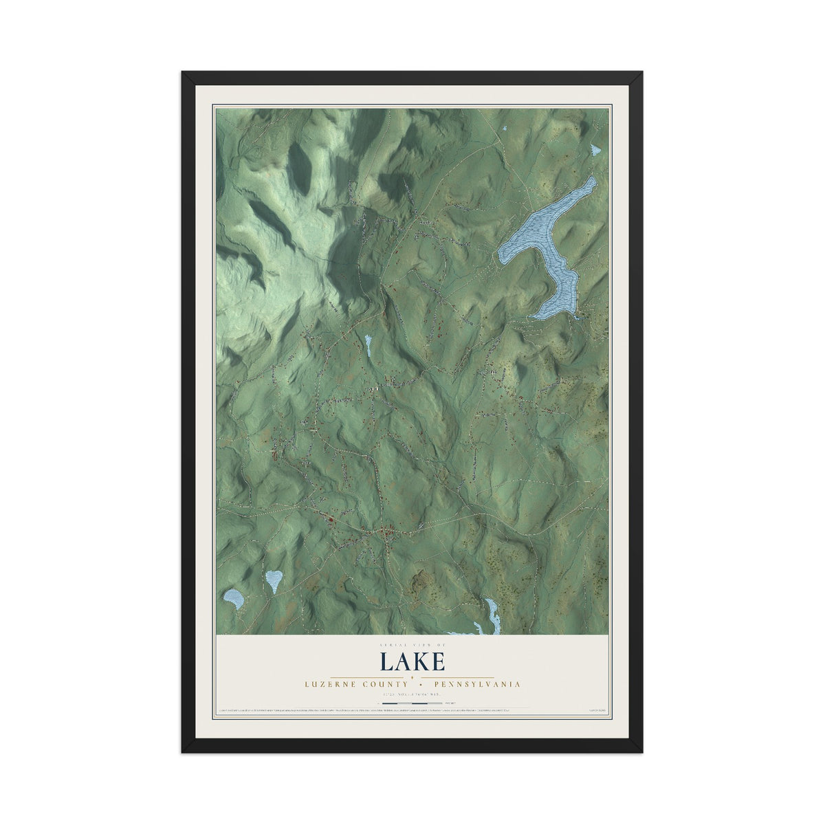 Map of Lake, Luzerne County, Pennsylvania, 12 x 18 inch print in a black wood frame