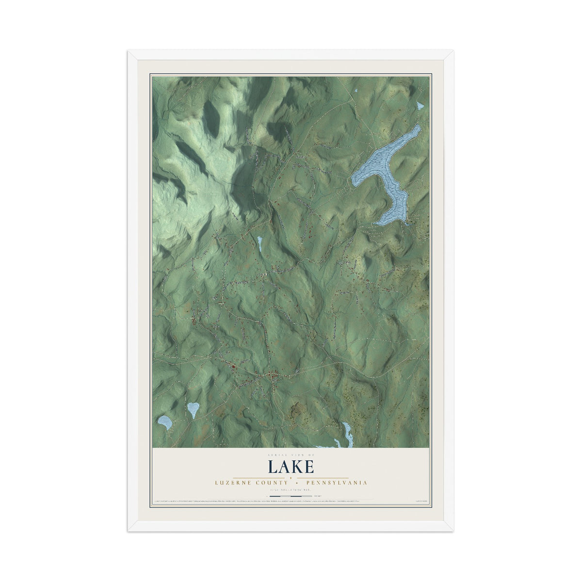 Map of Lake, Luzerne County, Pennsylvania, 12 x 18 inch print in a white wood frame