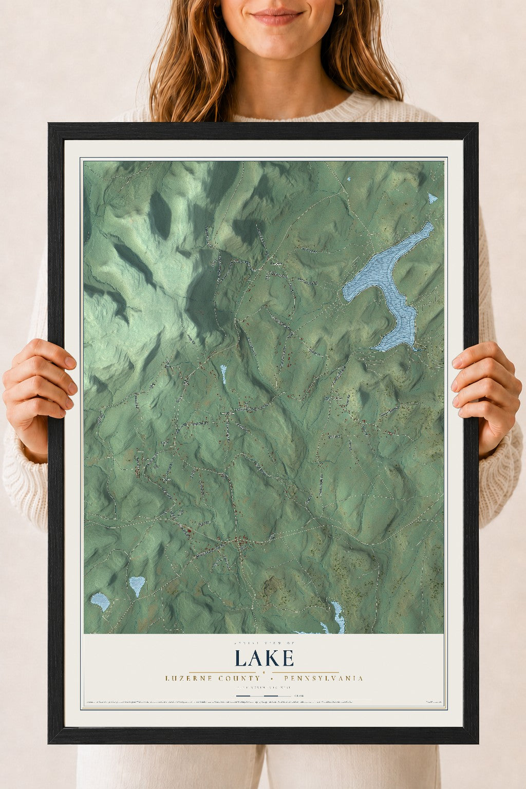 Map of Lake, Luzerne County, Pennsylvania, 18 x 24 inch print in a black wood frame