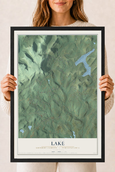 Map of Lake, Luzerne County, Pennsylvania, 18 x 24 inch print in a black wood frame
