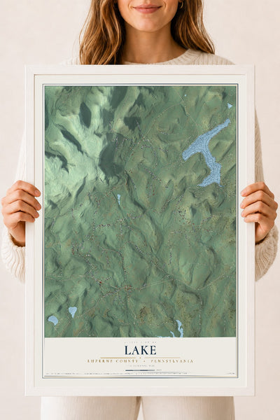Map of Lake, Luzerne County, Pennsylvania, 18 x 24 inch print in a white wood frame