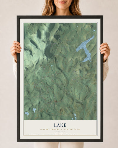Map of Lake, Luzerne County, Pennsylvania, 24 x 36 inch print in a black wood frame
