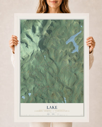 Map of Lake, Luzerne County, Pennsylvania, 24 x 36 inch print in a white wood frame