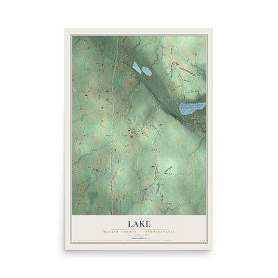 Map of Lake, Mercer County, Pennsylvania, 12 x 18 inch unframed archival matte print