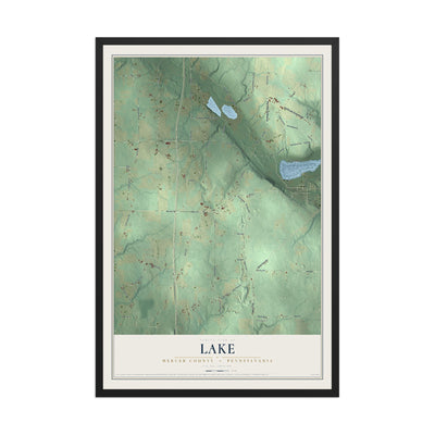 Map of Lake, Mercer County, Pennsylvania, 12 x 18 inch print in a black wood frame