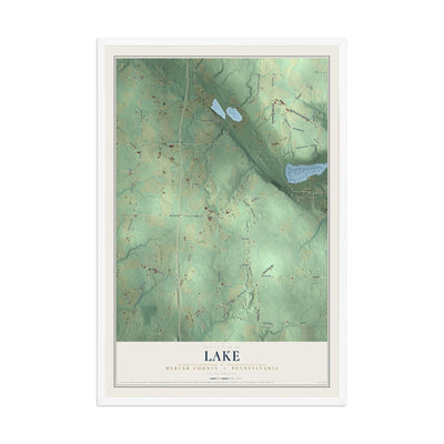 Map of Lake, Mercer County, Pennsylvania, 12 x 18 inch print in a white wood frame