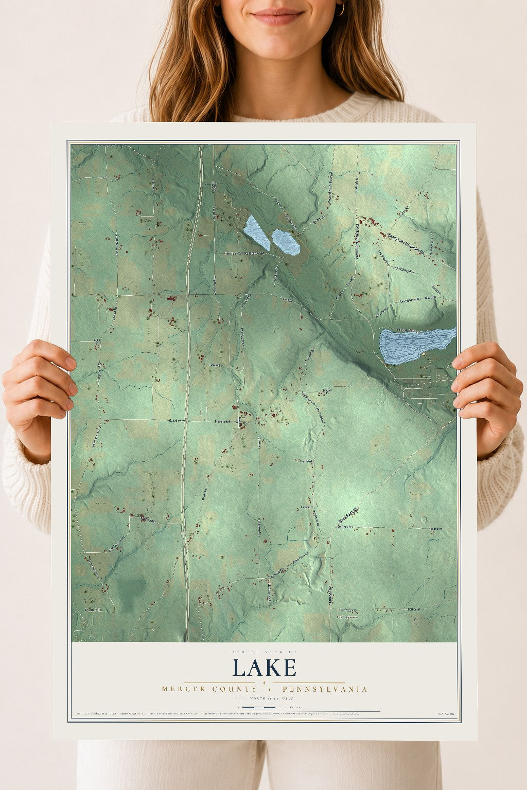 Map of Lake, Mercer County, Pennsylvania, 18 x 24 inch unframed archival matte print