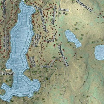 Second close-up of the map of Lake, Wayne County, Pennsylvania print showing more streets and buildings