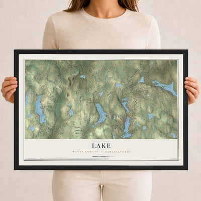 Map of Lake, Wayne County, Pennsylvania, 12 x 18 inch print in a black wood frame