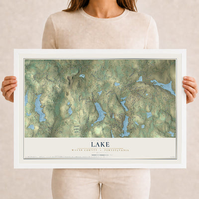 Map of Lake, Wayne County, Pennsylvania, 12 x 18 inch print in a white wood frame