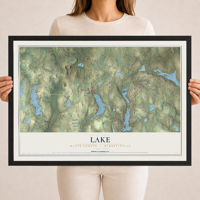 Map of Lake, Wayne County, Pennsylvania, 18 x 24 inch print in a black wood frame