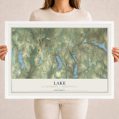 Map of Lake, Wayne County, Pennsylvania, 18 x 24 inch print in a white wood frame