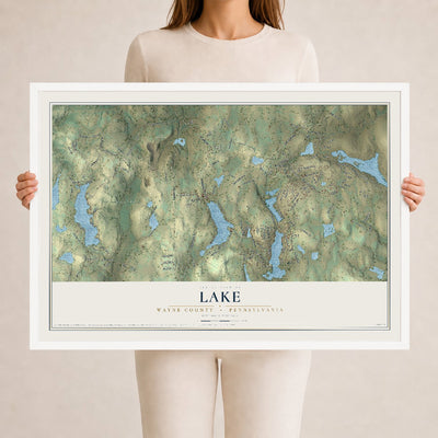 Map of Lake, Wayne County, Pennsylvania, 24 x 36 inch print in a white wood frame