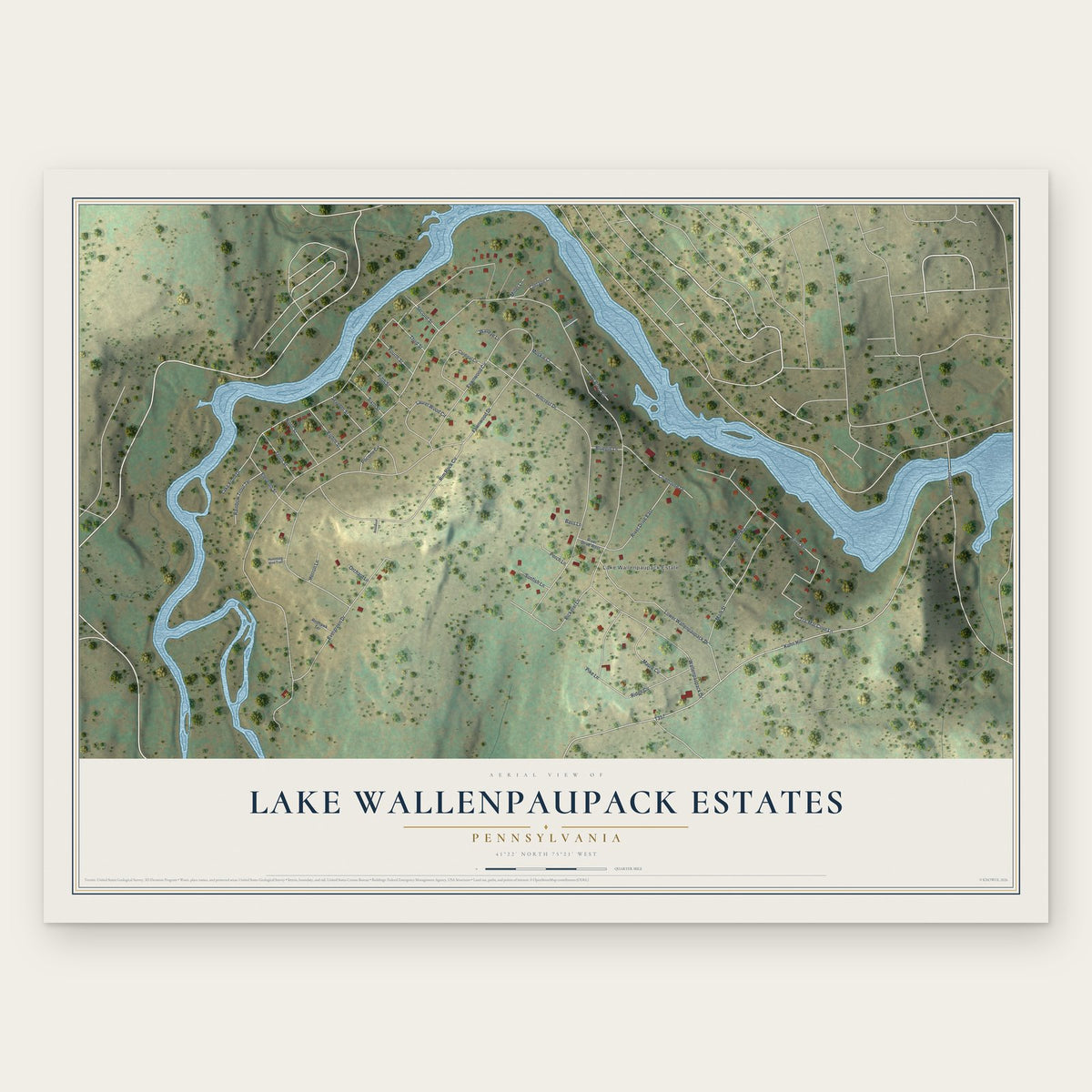 Lake Wallenpaupack Estates, Pennsylvania map print, the full design