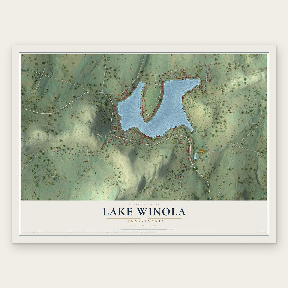 Lake Winola, Pennsylvania map print, the full design