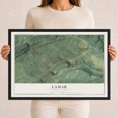 Map of Lamar, Pennsylvania, 12 x 18 inch print in a black wood frame
