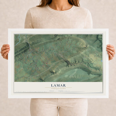 Map of Lamar, Pennsylvania, 12 x 18 inch print in a white wood frame