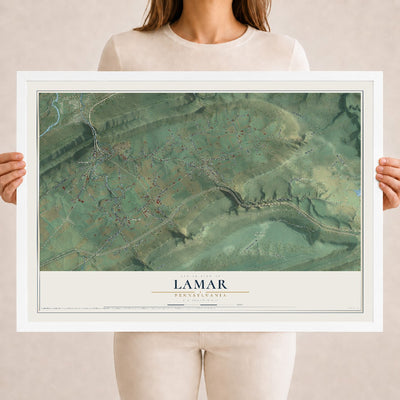 Map of Lamar, Pennsylvania, 18 x 24 inch print in a white wood frame