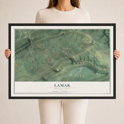 Map of Lamar, Pennsylvania, 24 x 36 inch print in a black wood frame
