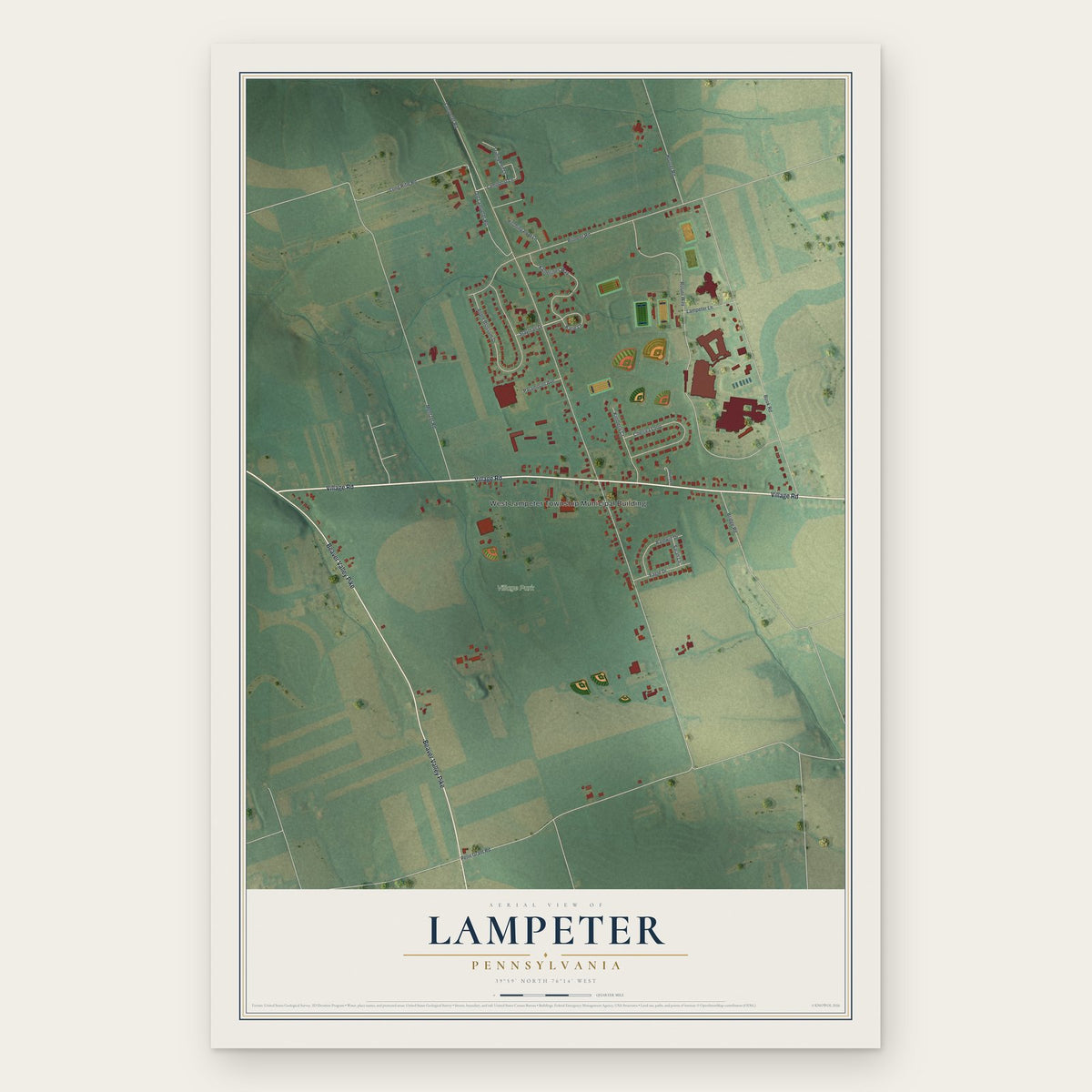 Lampeter, Pennsylvania map print, the full design