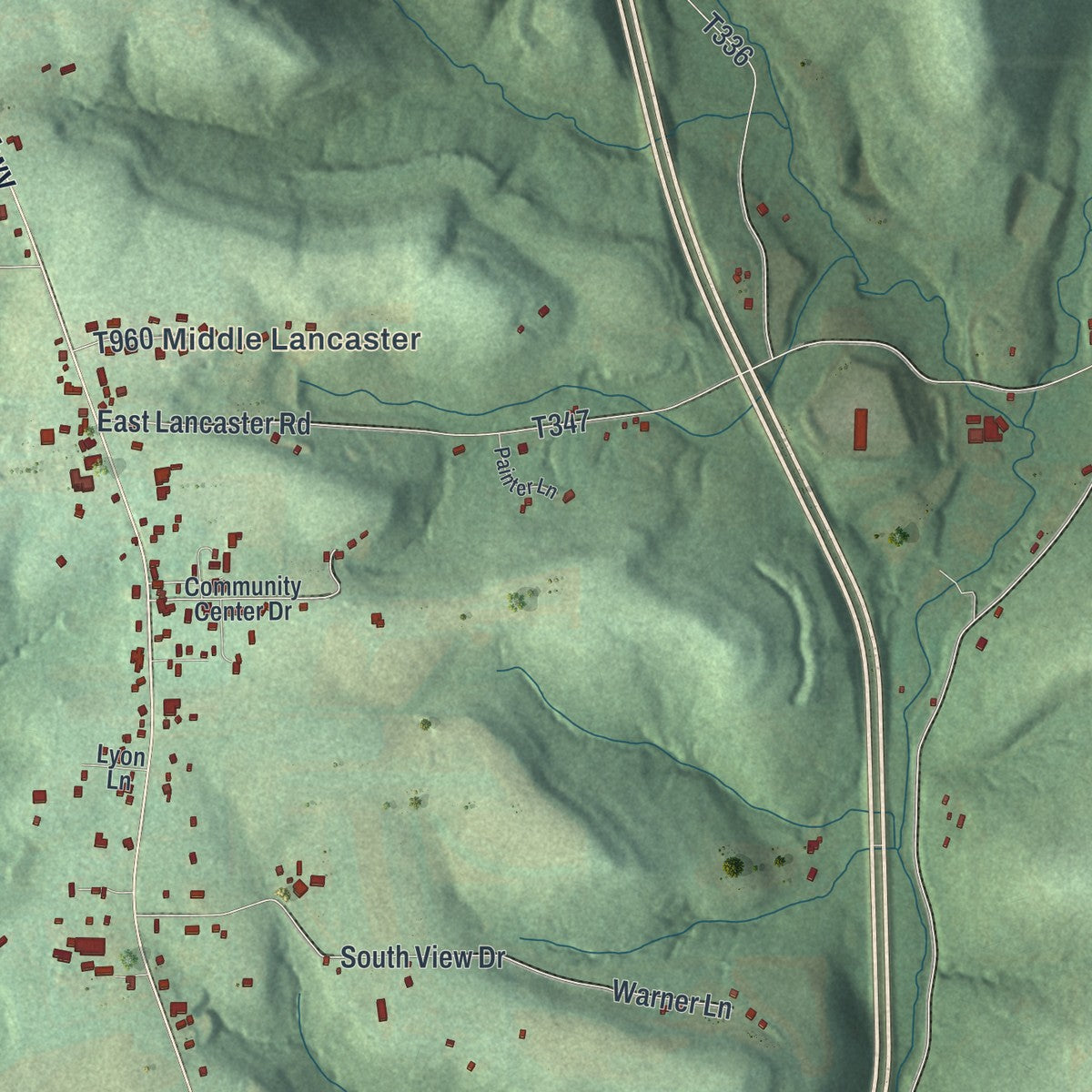 Second close-up of the map of Lancaster, Butler County, Pennsylvania print showing more streets and buildings