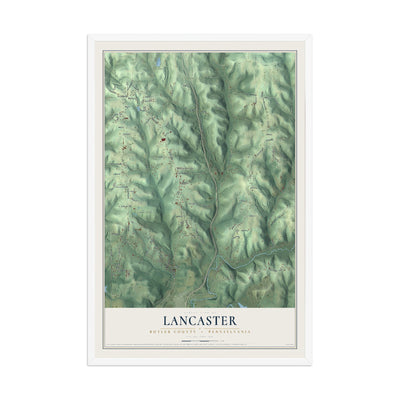 Map of Lancaster, Butler County, Pennsylvania, 12 x 18 inch print in a white wood frame