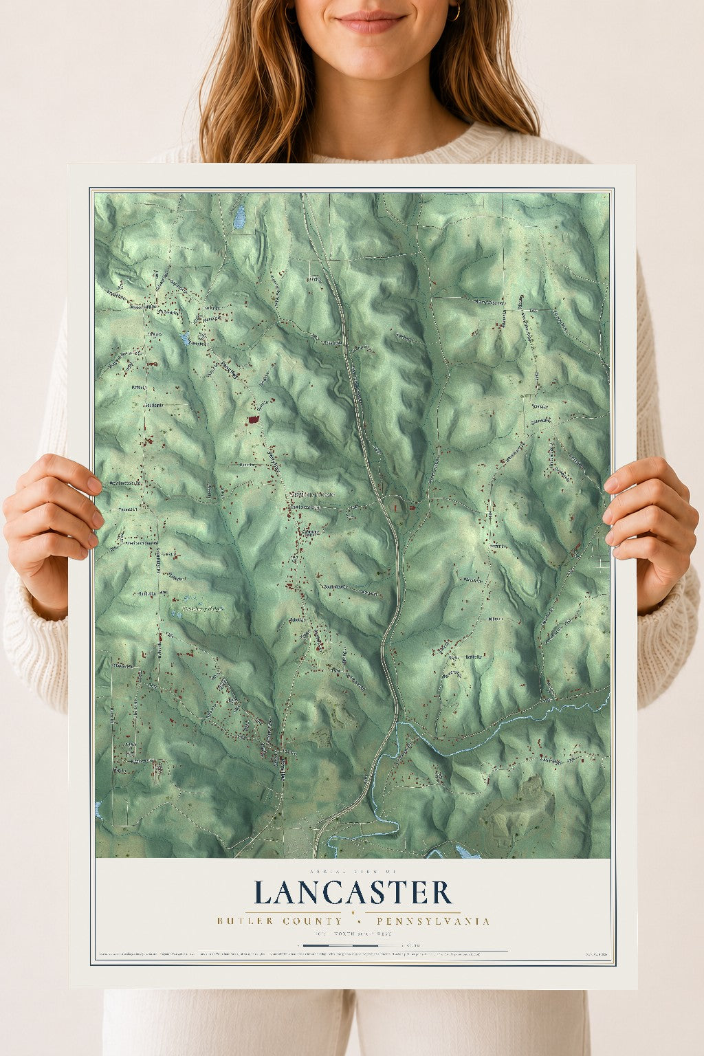Map of Lancaster, Butler County, Pennsylvania, 18 x 24 inch unframed archival matte print