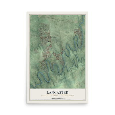 Map of Lancaster, Lancaster County, Pennsylvania, 12 x 18 inch unframed archival matte print