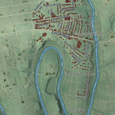 Second close-up of the map of Lancaster, Lancaster County, Pennsylvania print showing more streets and buildings