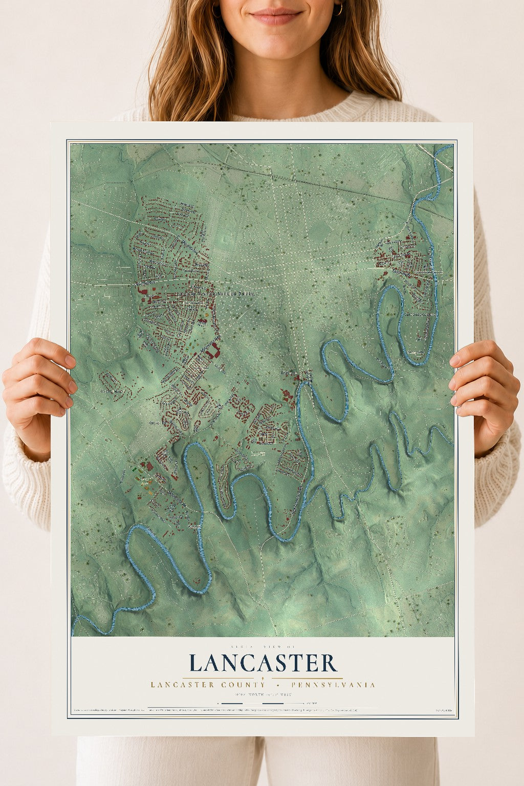 Map of Lancaster, Lancaster County, Pennsylvania, 18 x 24 inch unframed archival matte print
