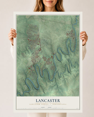 Map of Lancaster, Lancaster County, Pennsylvania, 24 x 36 inch unframed archival matte print