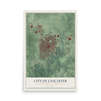 Map of the City of Lancaster, Lancaster County, Pennsylvania, 12 x 18 inch unframed archival matte print