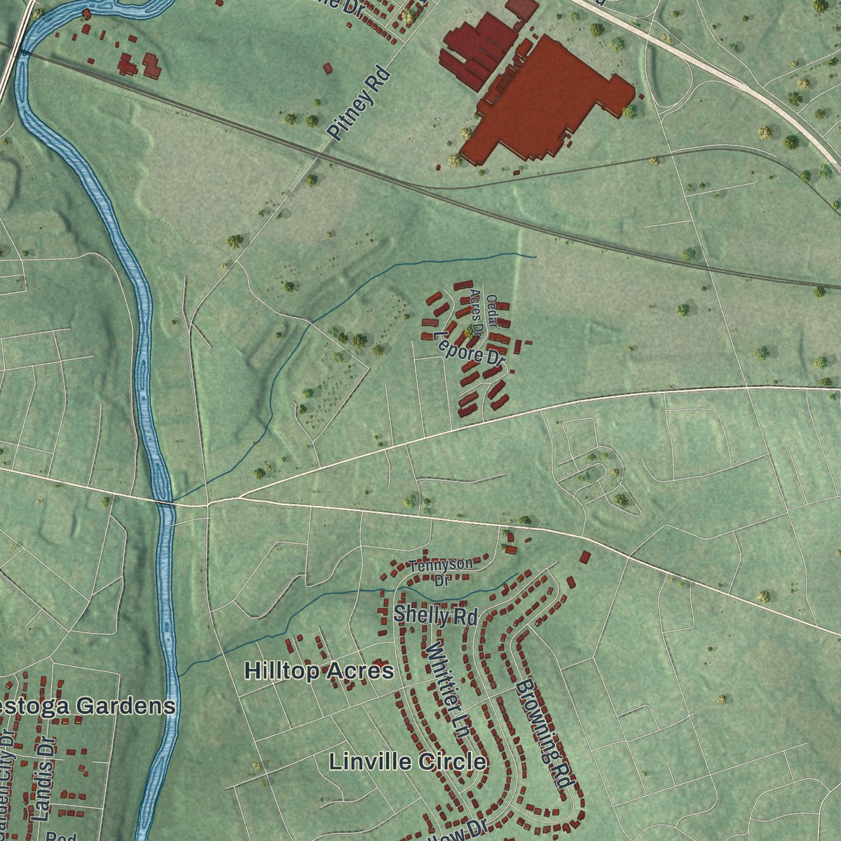 Second close-up of the map of the City of Lancaster, Lancaster County, Pennsylvania print showing more streets and buildings