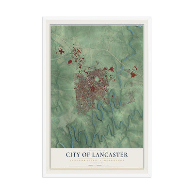 Map of the City of Lancaster, Lancaster County, Pennsylvania, 12 x 18 inch print in a white wood frame