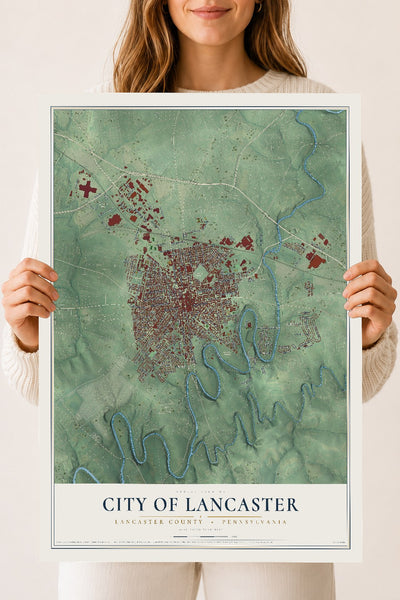 Map of the City of Lancaster, Lancaster County, Pennsylvania, 18 x 24 inch unframed archival matte print