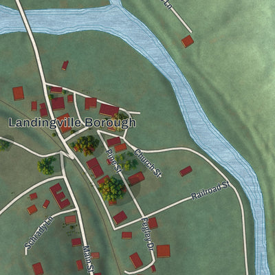 Close-up of the map of Landingville, Pennsylvania print showing street and building detail